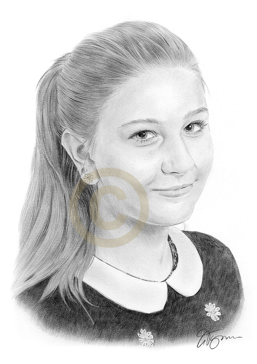 Pencil drawing commission of a girl by artist Gary Tymon