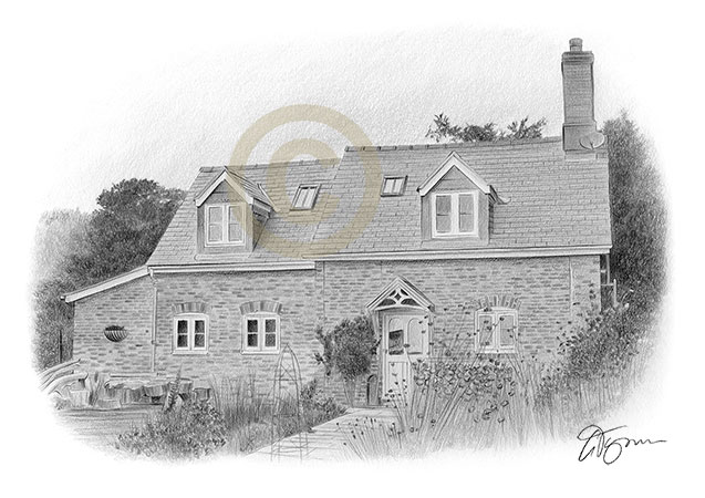 Pencil drawing commission of a country house