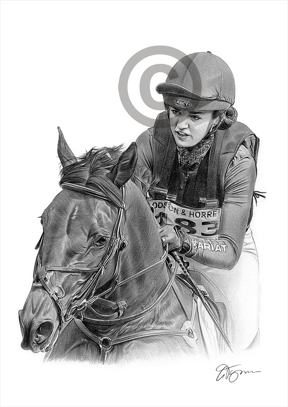 Pencil drawing commission of a racing horse by artist Gary Tymon