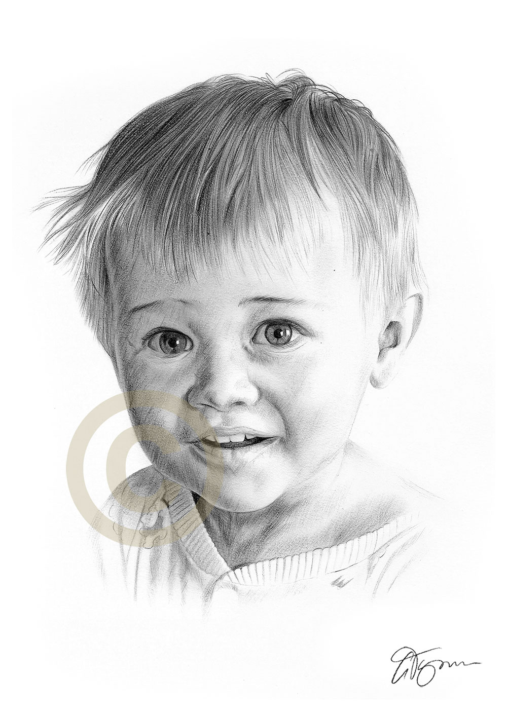 Pencil drawing commission of a young boy by artist Gary Tymon